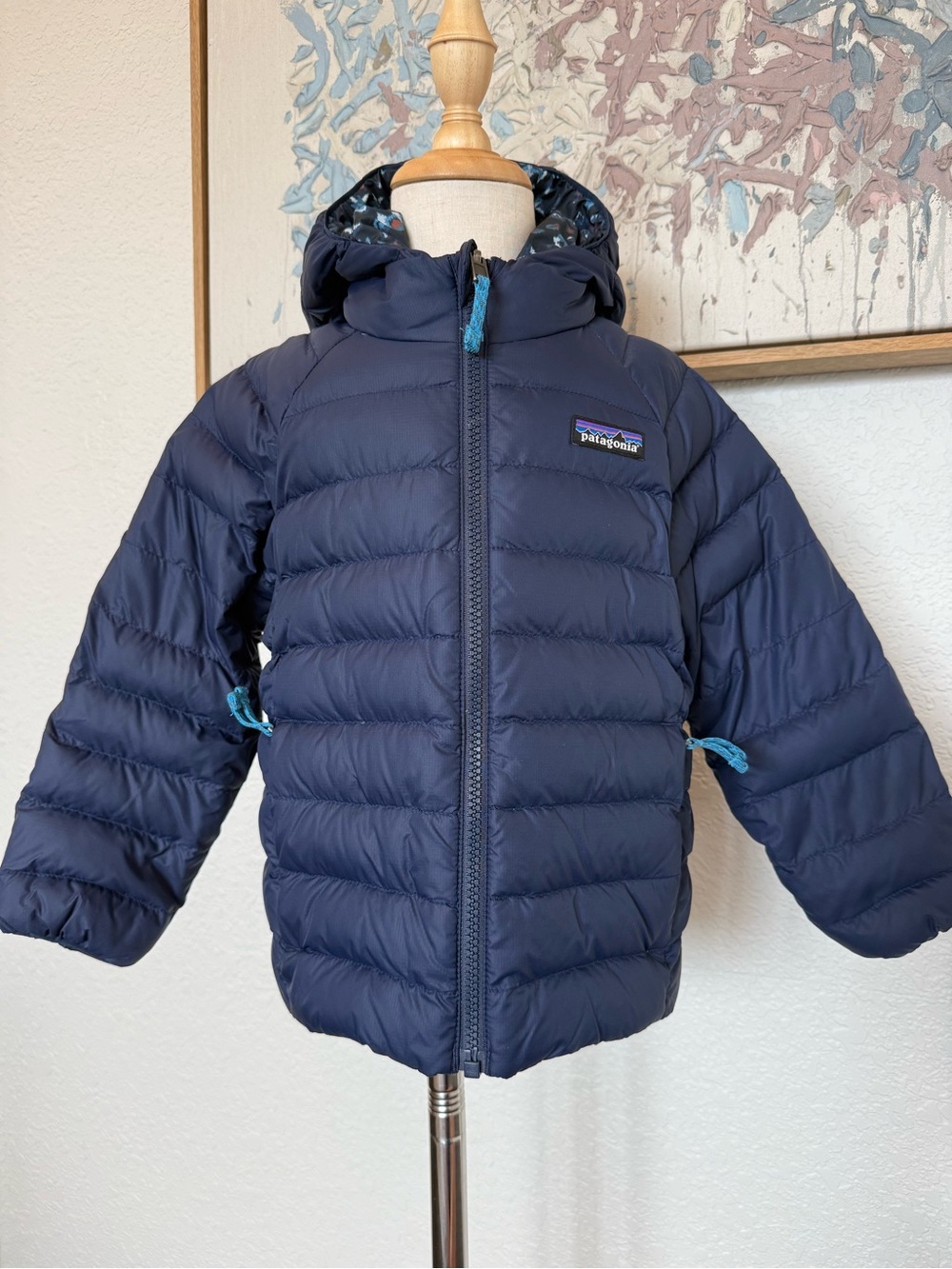 Patagonia Kids Navy Reversible Down Puffer Jacket with Hood